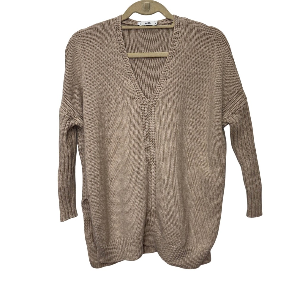 Vince Women's‎ Wool Yak Blend V Neck Long Sleeve Pullover Sweater Taupe XS